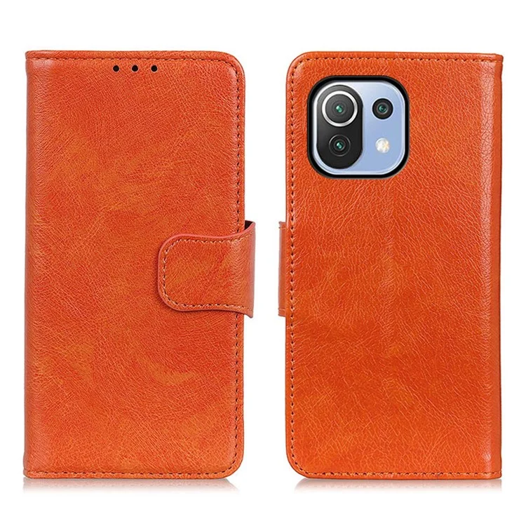 Nappa Textura Full-Protection Split Leather Store Cover Cover Shell Para Xiaomi Mi 11 Lite 4G / 5G / 11 Lite 5g ne - Naranja