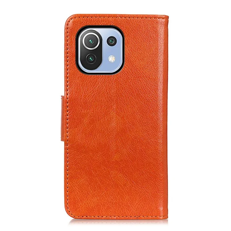 Nappa Textura Full-Protection Split Leather Store Cover Cover Shell Para Xiaomi Mi 11 Lite 4G / 5G / 11 Lite 5g ne - Naranja