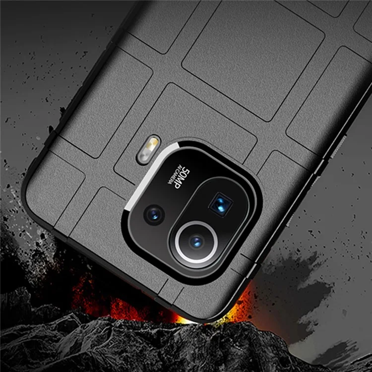 Shock-proof Rugged Square Grid TPU Phone Flexible Case for Xiaomi Mi 11 Pro - Black