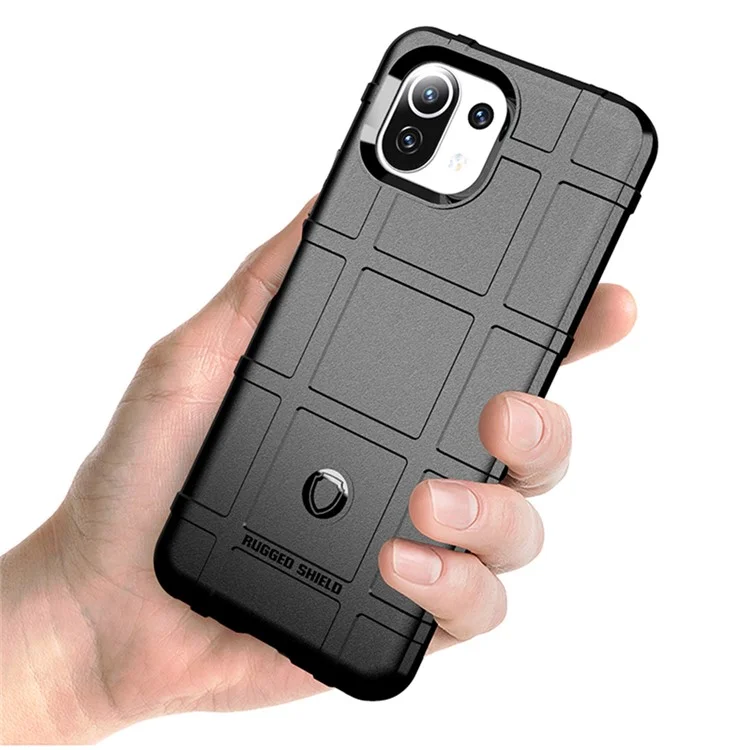 Shock-proof Rugged Square Grid Texture TPU Phone Cover Case for Xiaomi Mi 11 Lite 4G / 5G / 11 Lite 5G NE - Black