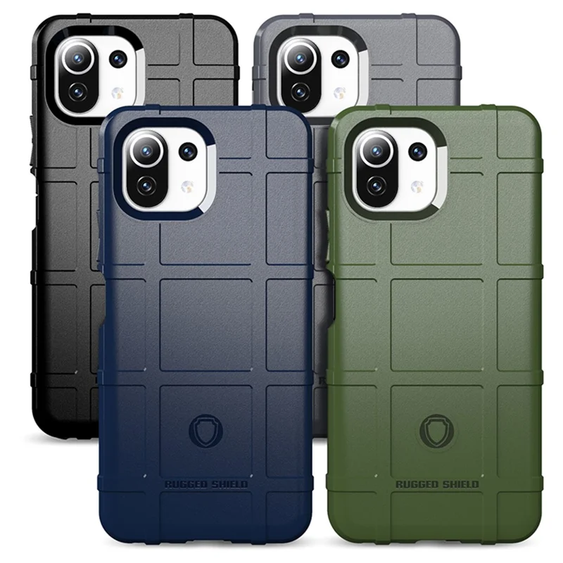 Shock-proof Rugged Square Grid Texture TPU Phone Cover Case for Xiaomi Mi 11 Lite 4G / 5G / 11 Lite 5G NE - Green