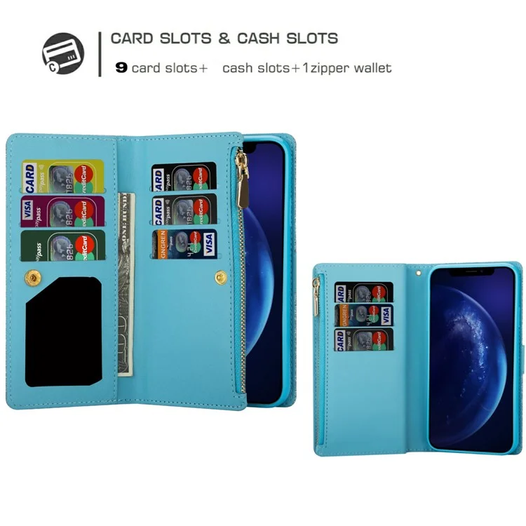 Étui De Portefeuille À Fermeture À Glissière De Style Étoilé Scintillant STRAY - Bleu