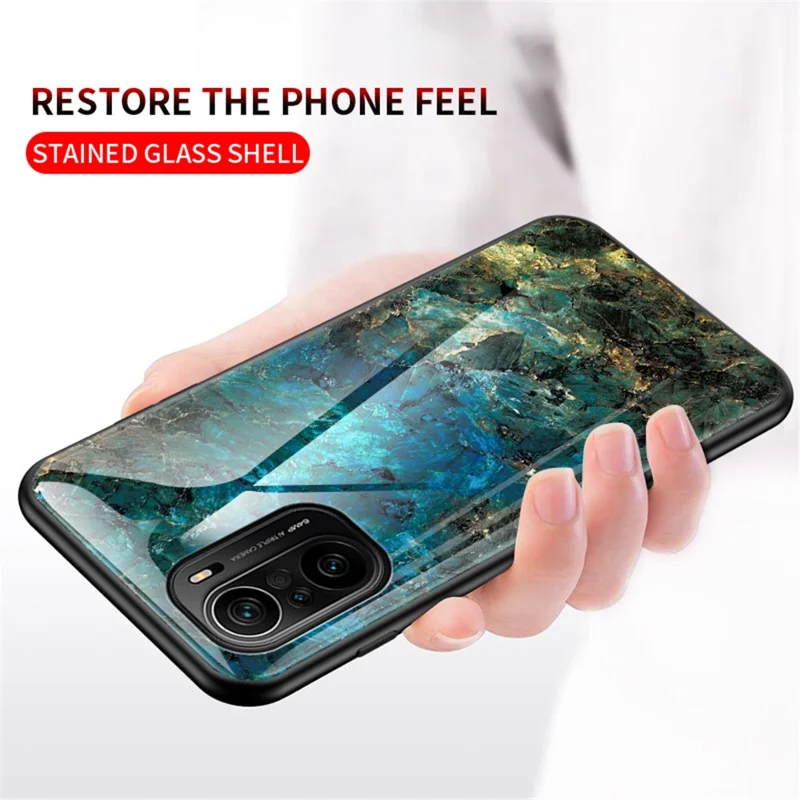 Well-Protected Anti-Scratch Tempered Glass Marbling Pattern Design Cell Phone Cover for Xiaomi Redmi K40/K40 Pro/K40 Pro+/Mi 11i/Poco F3 - Blood Red Marble