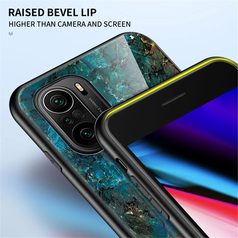 Well-Protected Anti-Scratch Tempered Glass Marbling Pattern Design Cell Phone Cover for Xiaomi Redmi K40/K40 Pro/K40 Pro+/Mi 11i/Poco F3 - Blood Red Marble