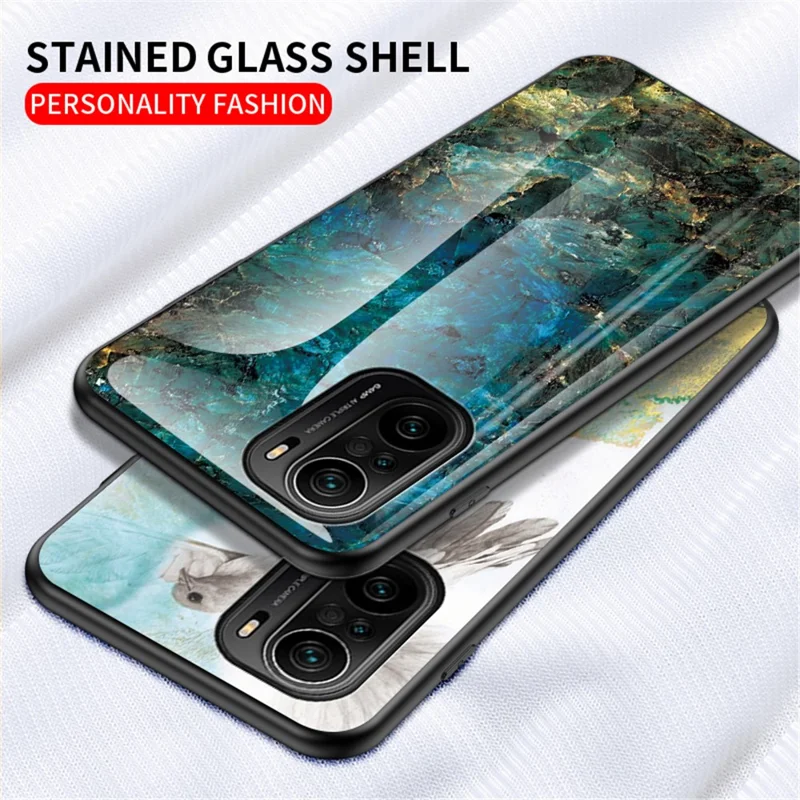 Funda de Teléfono Móvil con Patrón de Mármol Protector Antiarañazos de Cristal Templado para Xiaomi Redmi K40/K40 Pro/K40 Pro+/Mi 11i/Poco F3 - Mármol Negro Dorado