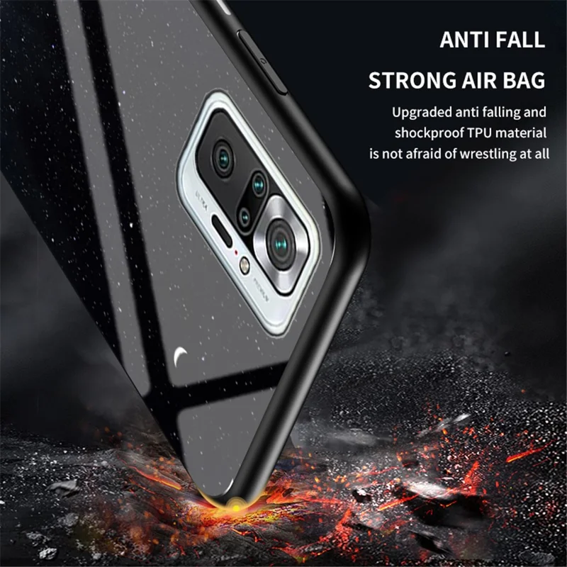 Anti-Scratch Starry Sky Pattern Tempered Glass Hybrid Cell Phone Back Case for Xiaomi Redmi Note 10 Pro - Black Starry