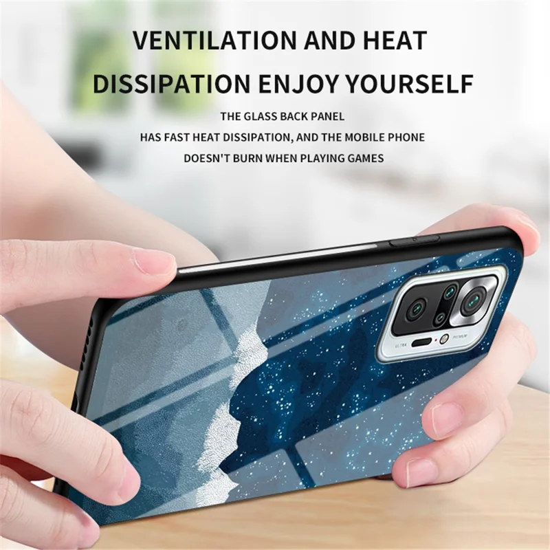 Anti-Scratch Starry Sky Pattern Tempered Glass Hybrid Cell Phone Back Case for Xiaomi Redmi Note 10 Pro - Black Starry