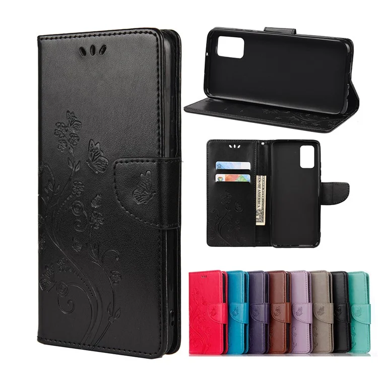 Imprinted Butterflies Flower Leather Wallet Stand Case for Xiaomi Redmi Note 10 Pro - Black