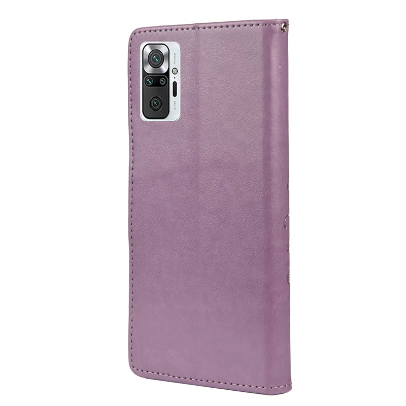 Imprinted Butterflies Flower Leather Wallet Stand Case for Xiaomi Redmi Note 10 Pro - Light Purple
