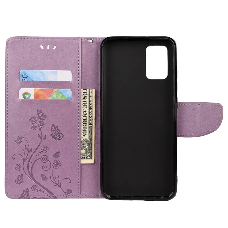 Imprinted Butterflies Flower Leather Wallet Stand Case for Xiaomi Redmi Note 10 Pro - Light Purple