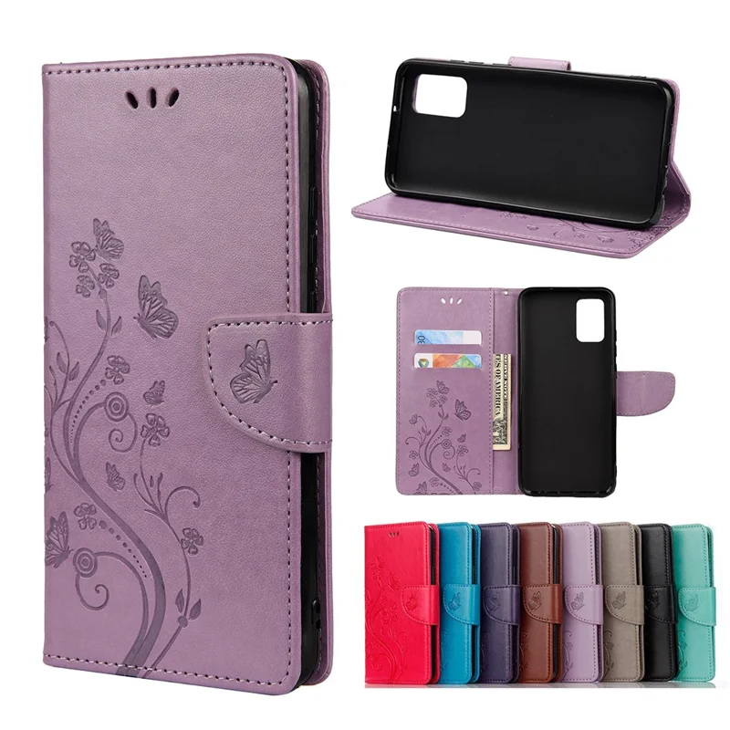 Imprinted Butterflies Flower Leather Wallet Stand Case for Xiaomi Redmi Note 10 Pro - Light Purple