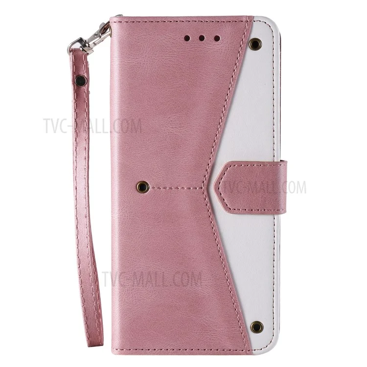 Rivetto Decor Skin-Feeling Splicing Pelle Portafoglio Pelle Telefono Protezione Per Xiaomi Redmi Nota 10 Pro Max - Rosa