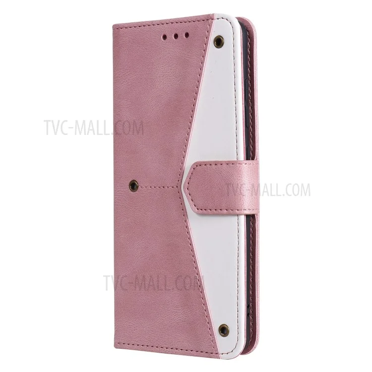 Rivetto Decor Skin-Feeling Splicing Pelle Portafoglio Pelle Telefono Protezione Per Xiaomi Redmi Nota 10 Pro Max - Rosa