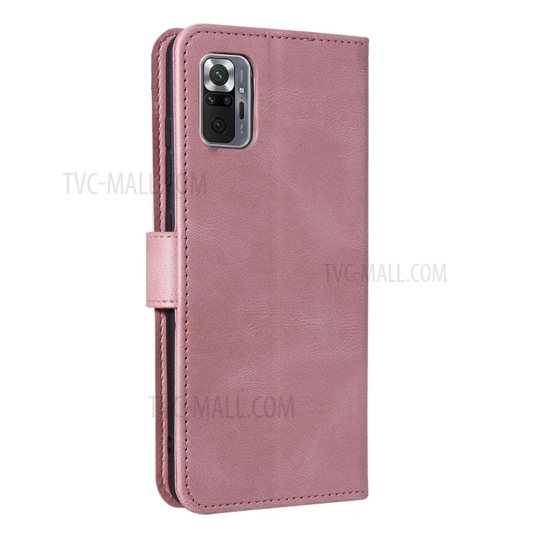 Rivetto Decor Skin-Feeling Splicing Pelle Portafoglio Pelle Telefono Protezione Per Xiaomi Redmi Nota 10 Pro Max - Rosa