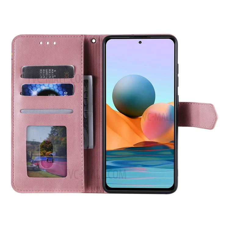 Rivetto Decor Skin-Feeling Splicing Pelle Portafoglio Pelle Telefono Protezione Per Xiaomi Redmi Nota 10 Pro Max - Rosa
