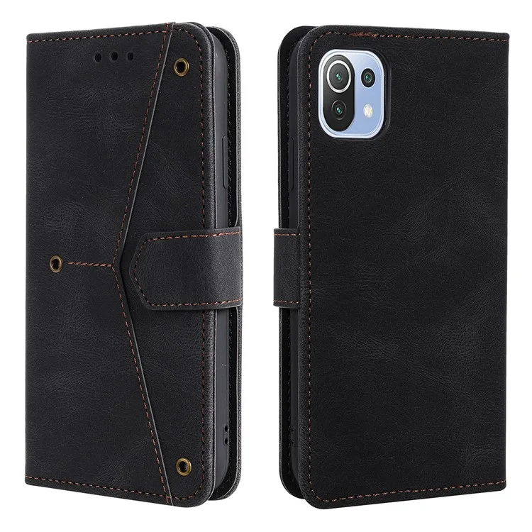 Rivet Decor Funda de protección para teléfono con piel sintética y empalme para Xiaomi Mi 11 Lite 4G / 5G / 11 Lite 5G NE - Negro 