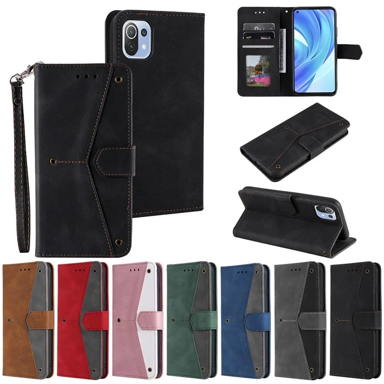 Rivet Decor Funda de protección para teléfono con piel sintética y empalme para Xiaomi Mi 11 Lite 4G / 5G / 11 Lite 5G NE - Negro 