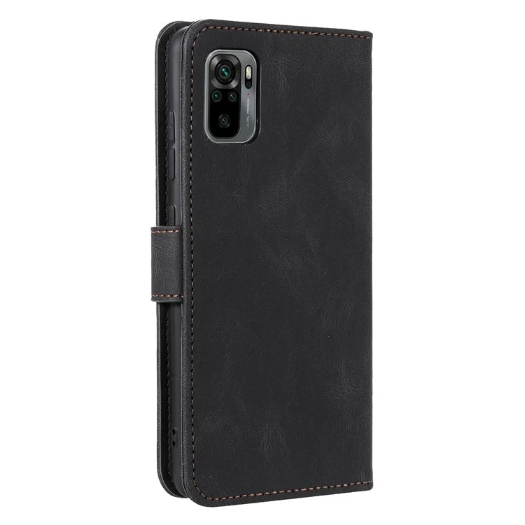 Nietdekoration Hautgefütterung Spleiß Leder Brieftasche Phone Schutzabdeckung Für Xiaomi Redmi Note 10 5G/Poco M3 Pro 5G/4G - Schwarz