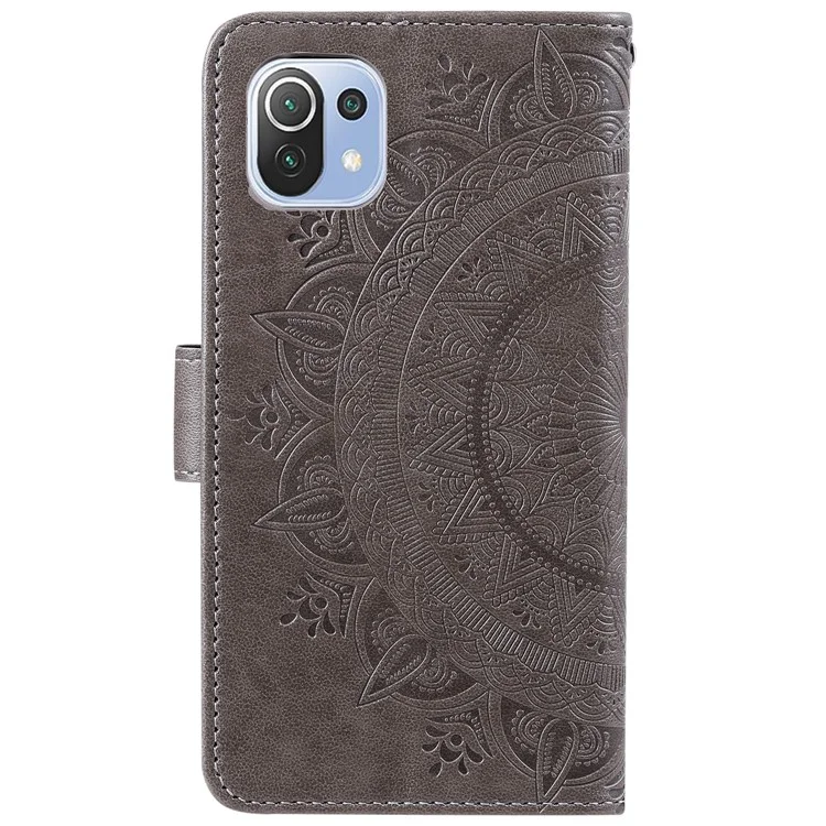 Imprint Flower Leather Wallet Stand Case for Xiaomi Mi 11 Lite 4G / 5G / 11 Lite 5G NE - Grey