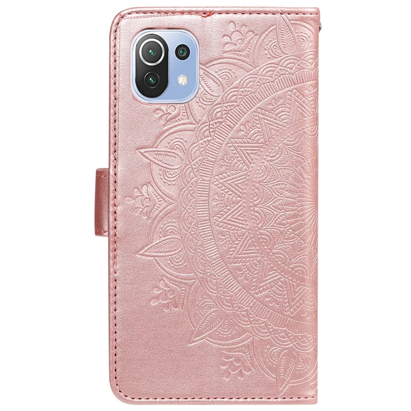 Imprint Flower Leather Wallet Stand Case for Xiaomi Mi 11 Lite 4G / 5G / 11 Lite 5G NE - Rose Gold