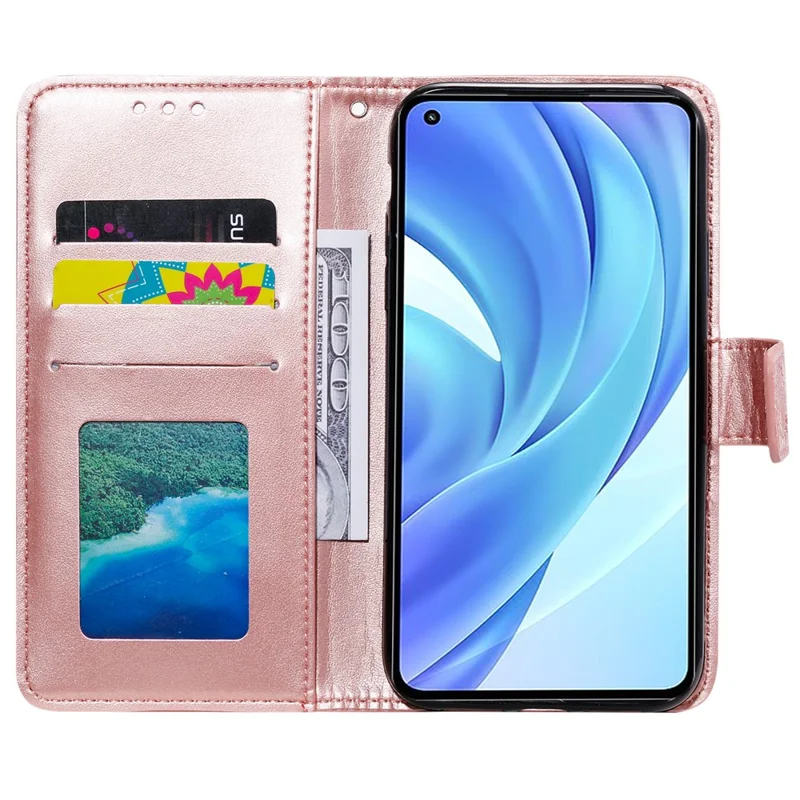 Imprint Flower Leather Wallet Stand Case for Xiaomi Mi 11 Lite 4G / 5G / 11 Lite 5G NE - Rose Gold