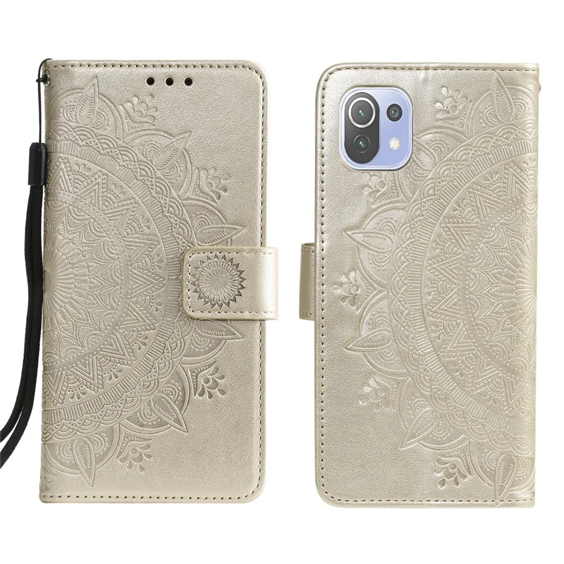 Imprint Flower Leather Wallet Stand Case for Xiaomi Mi 11 Lite 4G / 5G / 11 Lite 5G NE - Gold