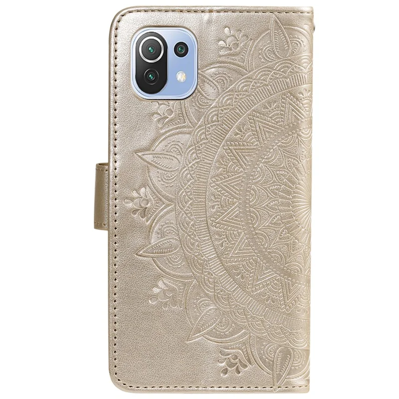 Imprint Flower Leather Wallet Stand Case for Xiaomi Mi 11 Lite 4G / 5G / 11 Lite 5G NE - Gold