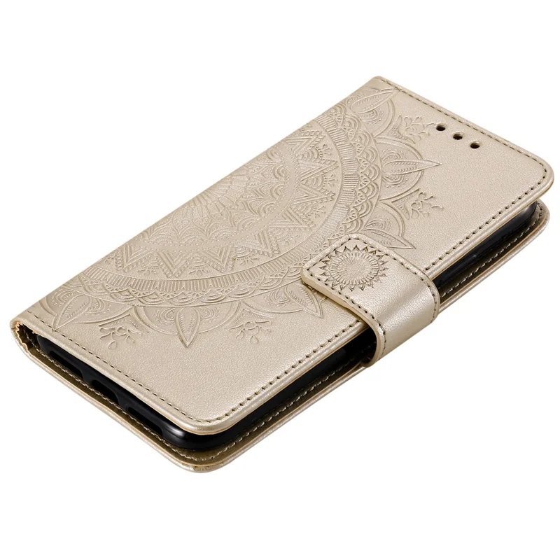 Imprint Flower Leather Wallet Stand Case for Xiaomi Mi 11 Lite 4G / 5G / 11 Lite 5G NE - Gold