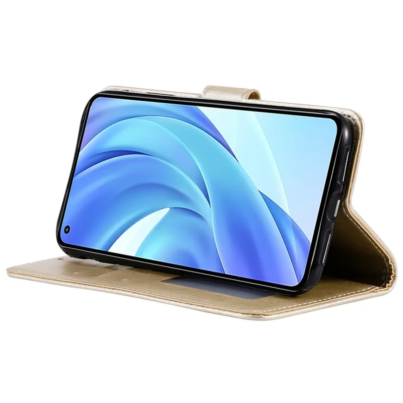 Imprint Flower Leather Wallet Stand Case for Xiaomi Mi 11 Lite 4G / 5G / 11 Lite 5G NE - Gold