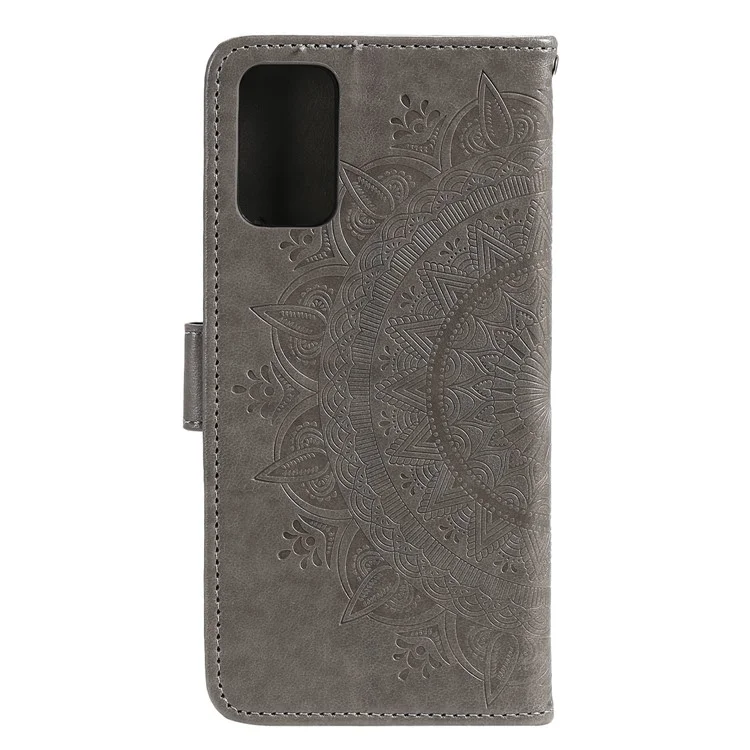 Imprinted Mandala Flower Wallet Leather Case with Strap for Xiaomi Redmi Note 10 5G/Poco M3 Pro 5G/4G - Grey