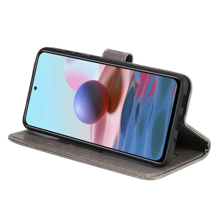 Imprinted Mandala Flower Wallet Leather Case with Strap for Xiaomi Redmi Note 10 5G/Poco M3 Pro 5G/4G - Grey