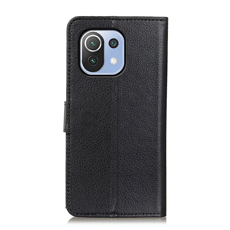 Étui portefeuille pour téléphone pour Xiaomi Mi 11 Lite 4G / 5G / 11 Lite 5G NE, texture de peau de litchi, étui de protection antichoc avec fentes pour cartes - noir