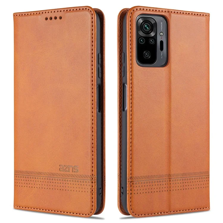 Billetera AZNS Case de Cuero Magnético Autoabsorbido Automáticamente Para Xiaomi Redmi Note 10 Pro/Note 10 Pro Max - Marrón