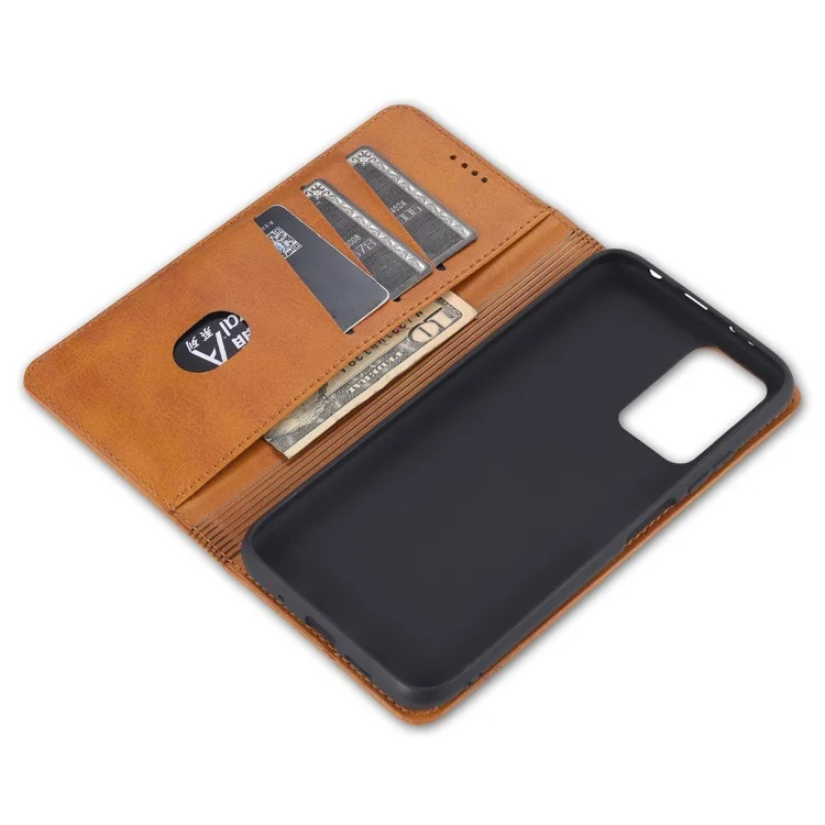 AZNS Stand Wallet Auto-absorbed Magnetic Leather Case для Xiaomi Redmi Note 10 Pro/Note 10 Pro Max - коричневый