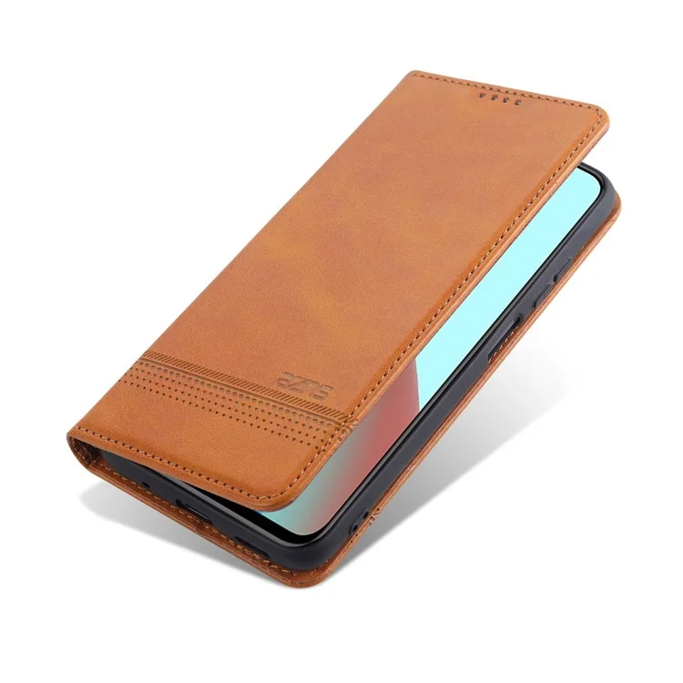 AZNS Stand Wallet Auto-absorbed Magnetic Leather Case для Xiaomi Redmi Note 10 Pro/Note 10 Pro Max - коричневый