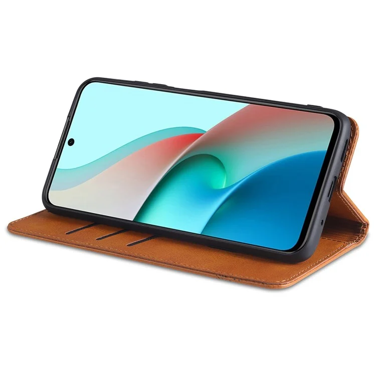 AZNS Stand Wallet Auto-absorbed Magnetic Leather Case для Xiaomi Redmi Note 10 Pro/Note 10 Pro Max - коричневый