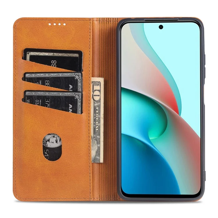 AZNS Stand Wallet Auto-absorbed Magnetic Leather Case для Xiaomi Redmi Note 10 Pro/Note 10 Pro Max - коричневый
