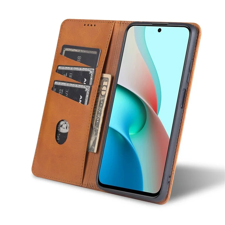AZNS Stand Wallet Auto-absorbed Magnetic Leather Case для Xiaomi Redmi Note 10 Pro/Note 10 Pro Max - коричневый