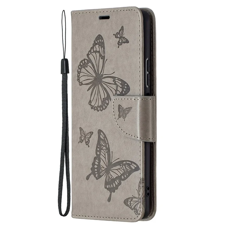 Imprint Butterfly Leather Wallet Case for Xiaomi Redmi Note 10 Pro Max/Redmi Note 10 Pro - Grey