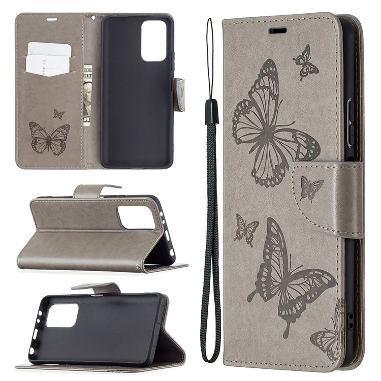 Imprint Butterfly Leather Wallet Case for Xiaomi Redmi Note 10 Pro Max/Redmi Note 10 Pro - Grey