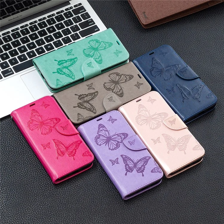 Imprint Butterfly Leather Wallet Case for Xiaomi Redmi Note 10 Pro Max/Redmi Note 10 Pro - Grey