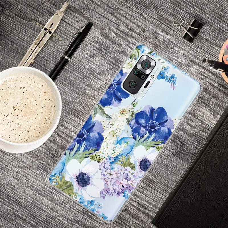 Pattern Printing TPU Shell for Xiaomi Redmi Note 10 Pro Max/Redmi Note 10 Pro - Blue Flower
