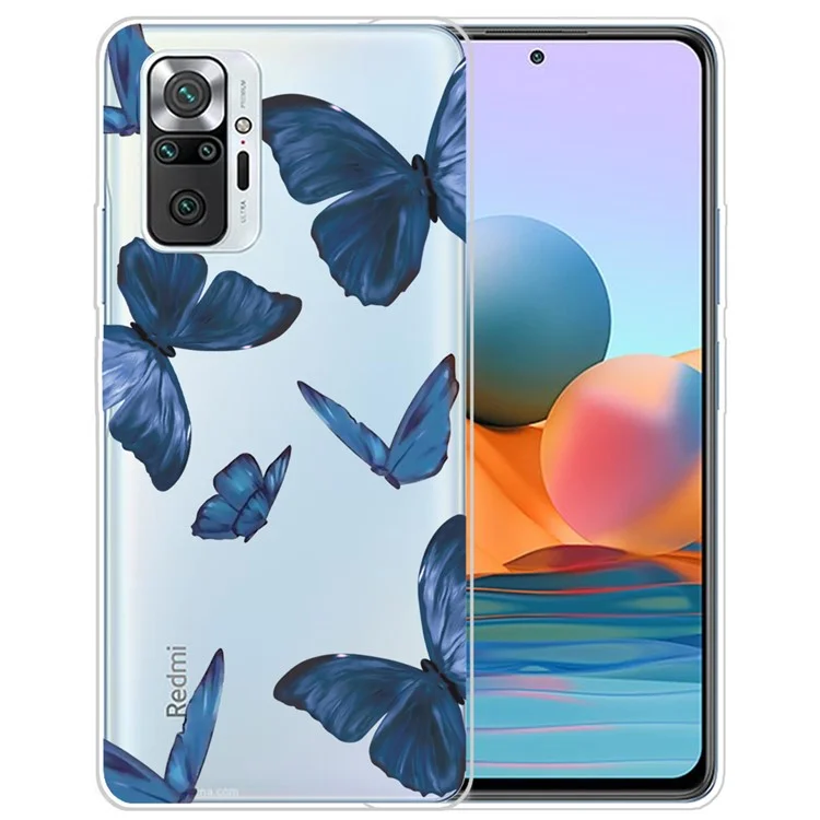Печать Шаблона TPU Shell Для Xiaomi Redmi Примечание 10 Pro Max/Redmi Note 10 Pro - Голубая Бабочка
