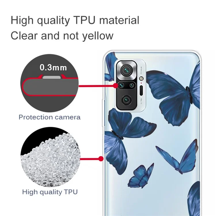 Печать Шаблона TPU Shell Для Xiaomi Redmi Примечание 10 Pro Max/Redmi Note 10 Pro - Голубая Бабочка