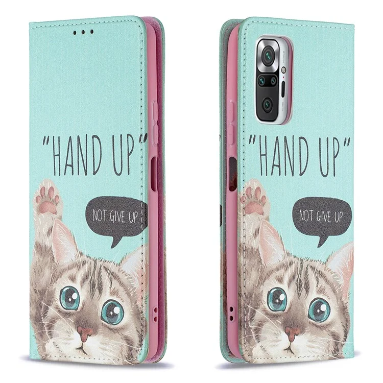 Brieftasche Design Stylish Muster Druck Automatisch Absorbiertes Pu-ledergehäuse Mit Stand Für Xiaomi Redmi Note 10 Pro 4G (indien)/(global)/note 10 Pro Max - Katze