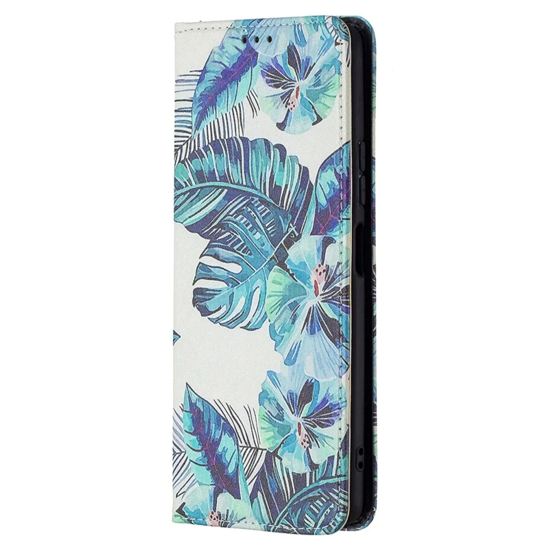Wallet Design Stylish Pattern Printing Auto-absorbed PU Leather Case with Stand for Xiaomi Redmi Note 10 Pro 4G (India)/(Global)/Note 10 Pro Max - Blue Leaves