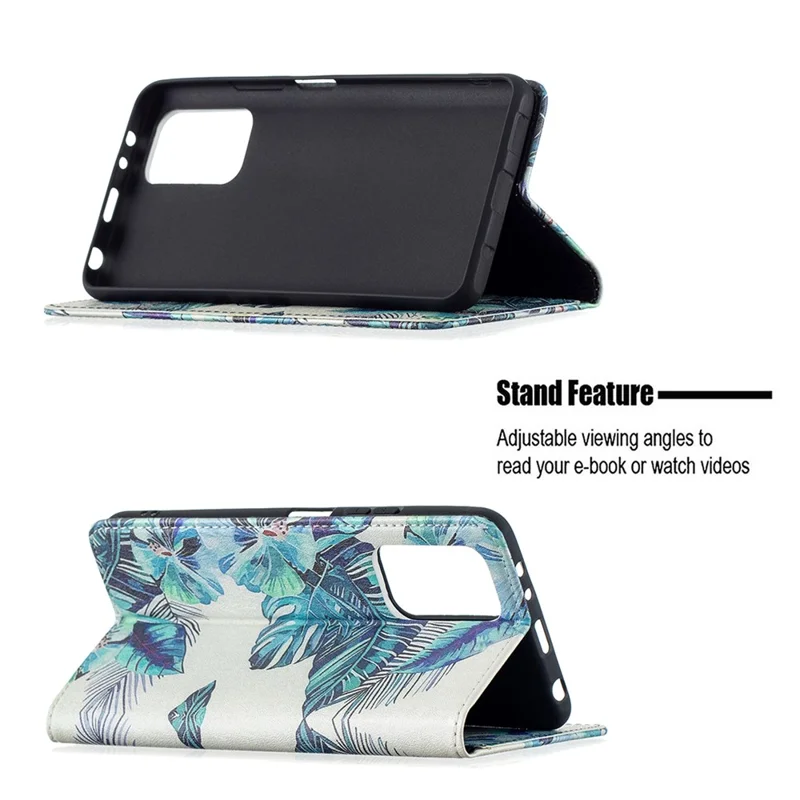 Wallet Design Stylish Pattern Printing Auto-absorbed PU Leather Case with Stand for Xiaomi Redmi Note 10 Pro 4G (India)/(Global)/Note 10 Pro Max - Blue Leaves