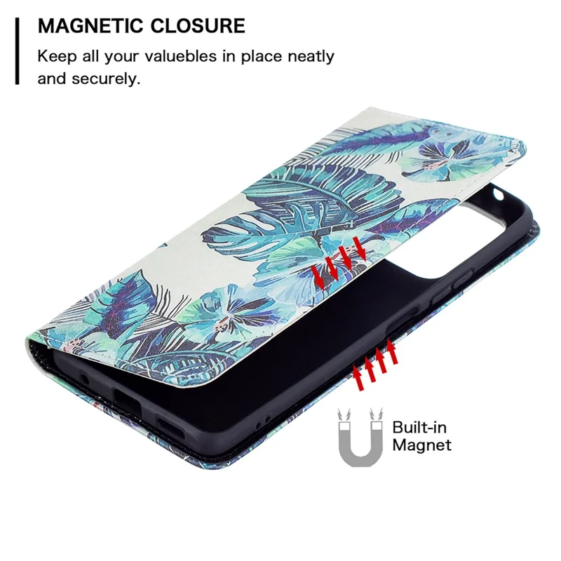 Wallet Design Stylish Pattern Printing Auto-absorbed PU Leather Case with Stand for Xiaomi Redmi Note 10 Pro 4G (India)/(Global)/Note 10 Pro Max - Blue Leaves