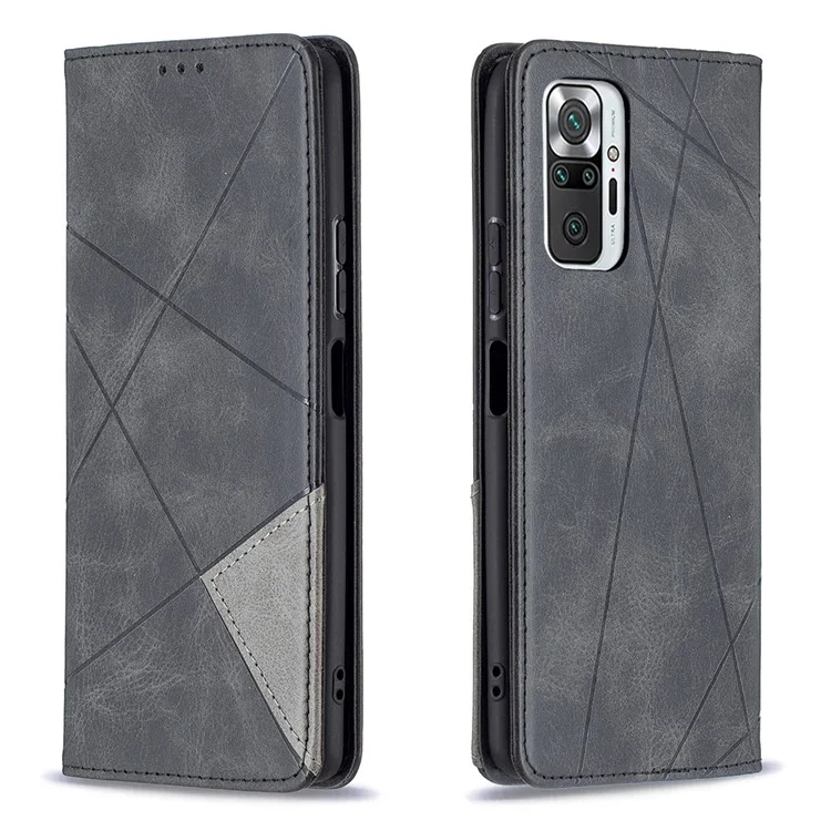 Geometrischer Musterstand Lederkartenhalterabdeckung Für Xiaomi Redmi Note 10 Pro Max / Redmi Note 10 Pro - Schwarz