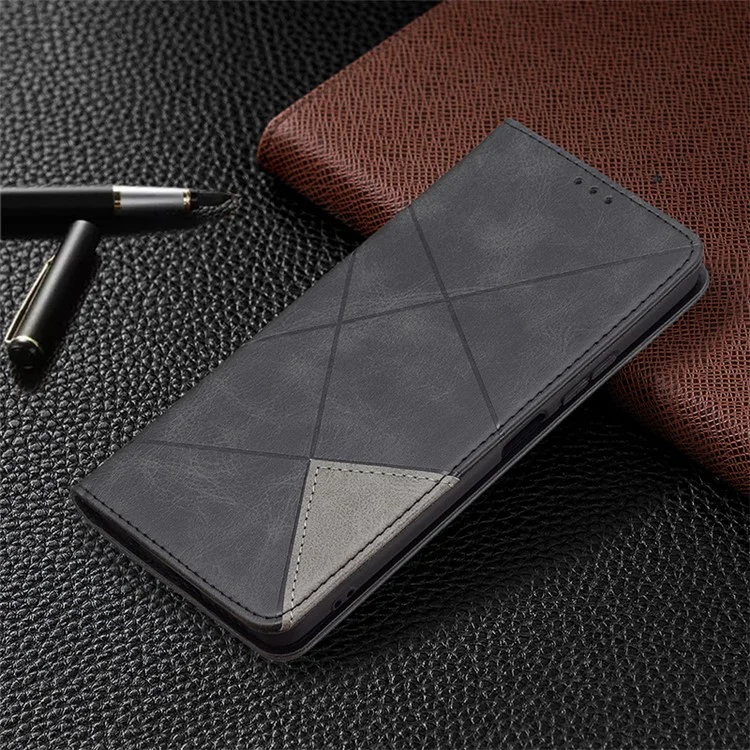 Geometrischer Musterstand Lederkartenhalterabdeckung Für Xiaomi Redmi Note 10 Pro Max / Redmi Note 10 Pro - Schwarz